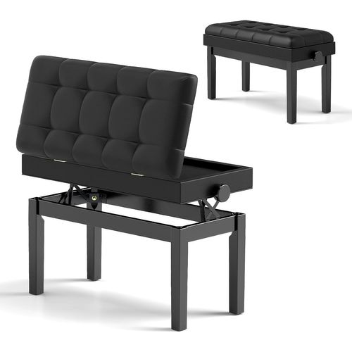 Tabouret Piano Réglable En Hauteur 48-58 Cm, Banquette Piano Avec Rangement, Charge 200 Kg, Noir