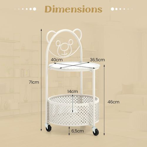 Petite Table Basse En Verre 2 Niveaux, Bout De Canapé Rond à Roulette Avec Panier(blanc)