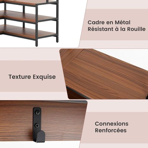 Porte Manteaux D'angle 178 Cm, Meuble D'entrée Avec Banc à Chaussures, 7 Patères(noyer)