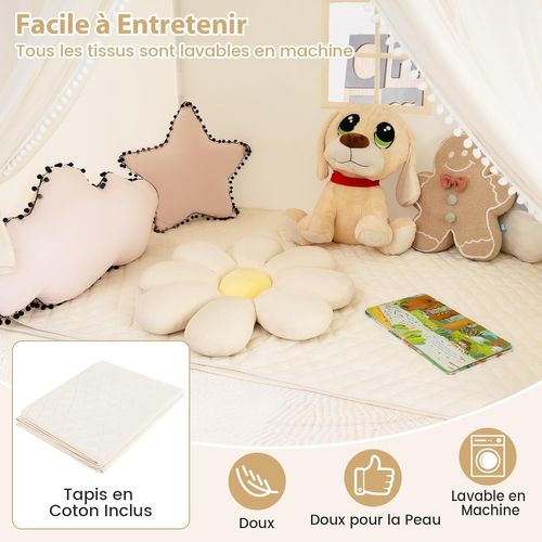 Tente De Jeux Enfant Avec Rideaux En Tissu Et Moustiquaire, Cabane Enfant Intérieure