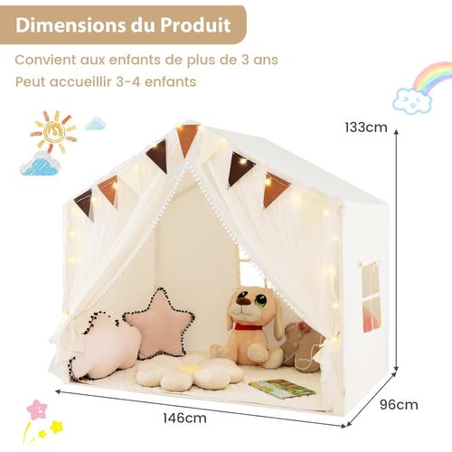 Tente De Jeux Enfant Avec Rideaux En Tissu Et Moustiquaire, Cabane Enfant Intérieure