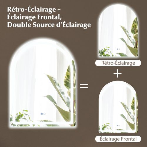 Miroir Salle De Bain Avec Eclairage 80 X 60 Cm, Miroir Mural Antibuée, 3 Couleurs