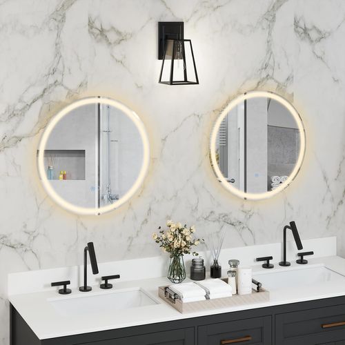 Miroir Salle De Bain Avec Eclairage Ø 60 Cm, Miroir Rond Mural Antibuée, 3 Couleurs