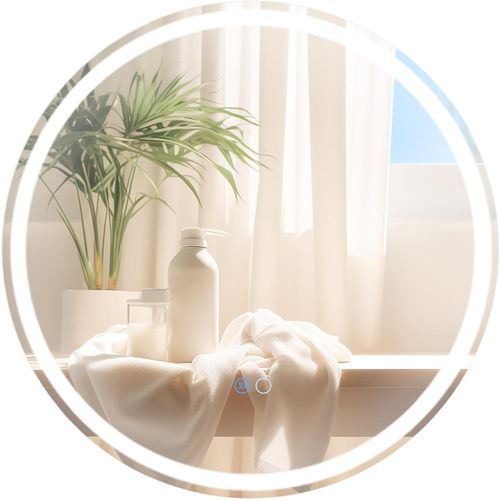 Miroir Salle De Bain Avec Eclairage Ø 60 Cm, Miroir Rond Mural Antibuée, 3 Couleurs