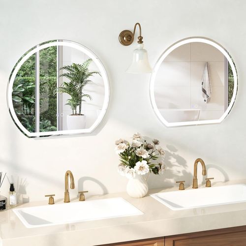 Miroir Salle De Bain Avec Eclairage 60 X 54 Cm, Miroir Rond Mural 3 Couleurs Luminosité Réglable