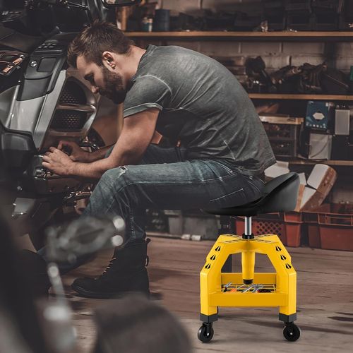 Tabouret D'atelier Roulant Réglable En Hauteur 66,6-79,5 Cm,siège De Mécanicien Charge 150 Kg(jaune)