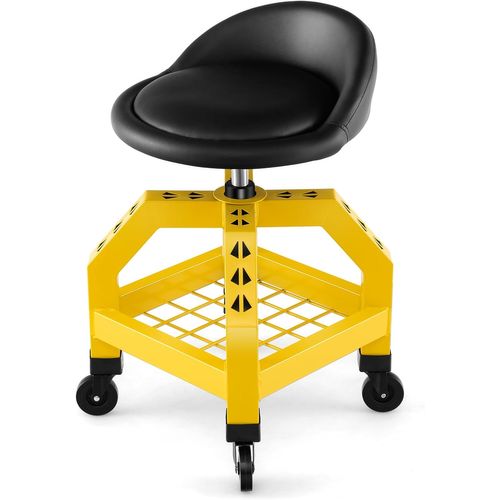 Tabouret D'atelier Roulant Réglable En Hauteur 66,6-79,5 Cm,siège De Mécanicien Charge 150 Kg(jaune)