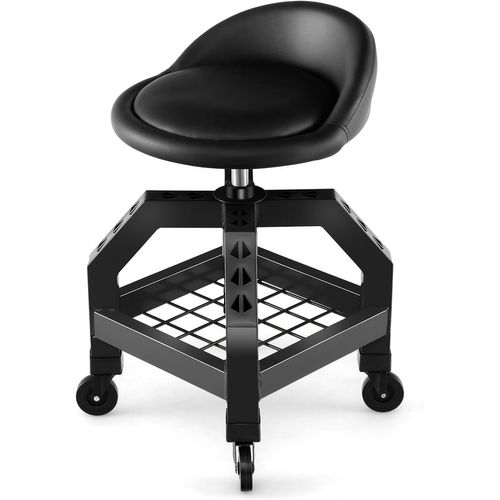 Tabouret D'atelier Roulant Réglable En Hauteur 66,6-79,5 Cm, Siège De Mécanicien Charge 150 Kg(noir)