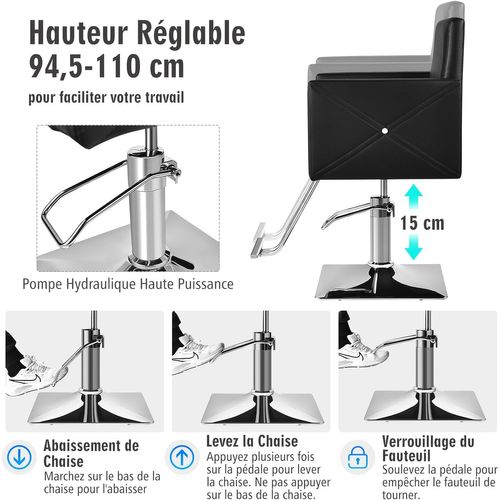 Fauteuil De Coiffure Hydraulique Rotative à 360°, Chaise De Salon Coiffure(63,5 X 79 X 94,5-110 Cm)