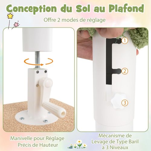 Arbre à Chat Plafond, Arbre à Chat Cactus XXL, 218 à 253 Cm Hauteur Réglable, Echelle