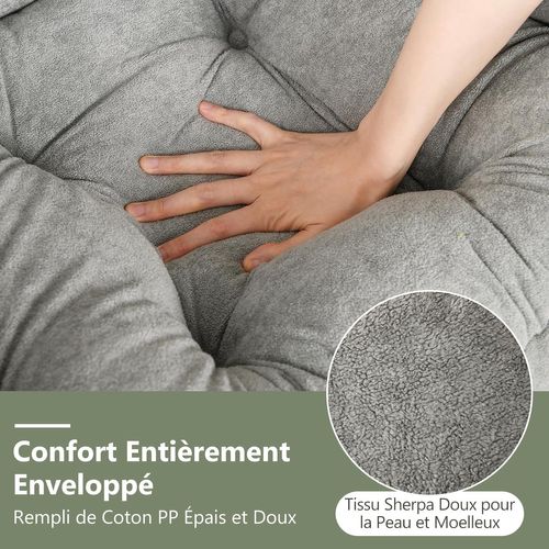 Fauteuil Salon Scandinave, Avec Repose-pieds Pliable, Canapé Relax Confortable En Sherpa Gris