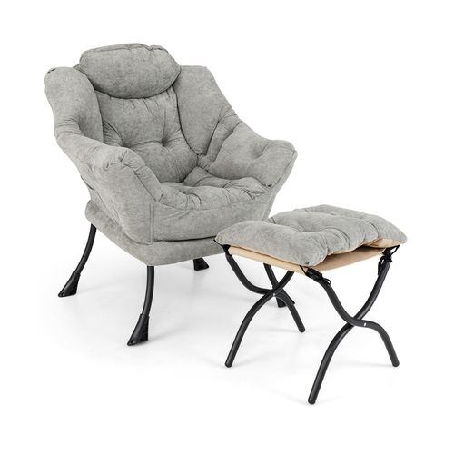 Fauteuil Salon Scandinave, Avec Repose-pieds Pliable, Canapé Relax Confortable En Sherpa Gris