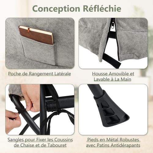 Fauteuil Salon Scandinave, Avec Repose-pieds Pliable, Canapé Relax Confortable En Sherpa Gris