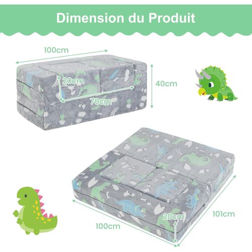 Canapé Enfant 2 Places Lumineux (brillant Dans Le Noir) Avec Motif Dinosaure,pour 3 Ans+
