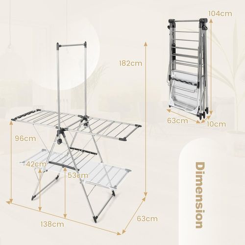 Étendoir Linge Intérieur, Sechoir à Linge Pliable En Acier Inox, Cintre Haut 182 Cm