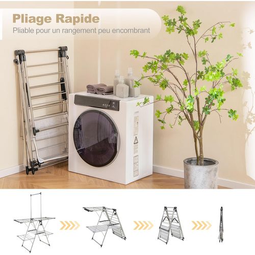 Étendoir Linge Intérieur, Sechoir à Linge Pliable En Acier Inox, Cintre Haut 182 Cm