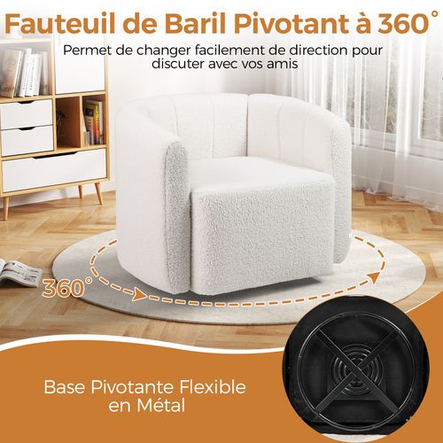 Fauteuil Pivotante En Forme De Tonneau, Chaise D'appoint Rembourrée Moderne En Sherpa