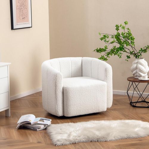 Fauteuil Pivotante En Forme De Tonneau, Chaise D'appoint Rembourrée Moderne En Sherpa