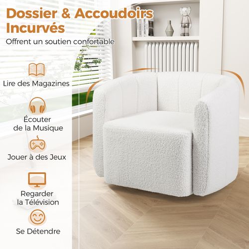 Fauteuil Pivotante En Forme De Tonneau, Chaise D'appoint Rembourrée Moderne En Sherpa