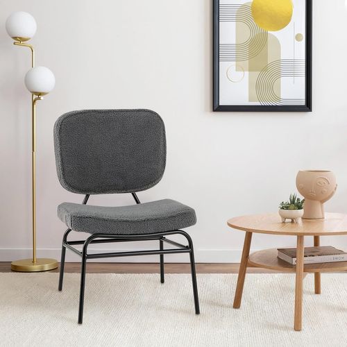 Chaises De Salle à Manger Scandinave En Sherpa, Fauteuil Accent Rembourrage En Éponge,(gris)