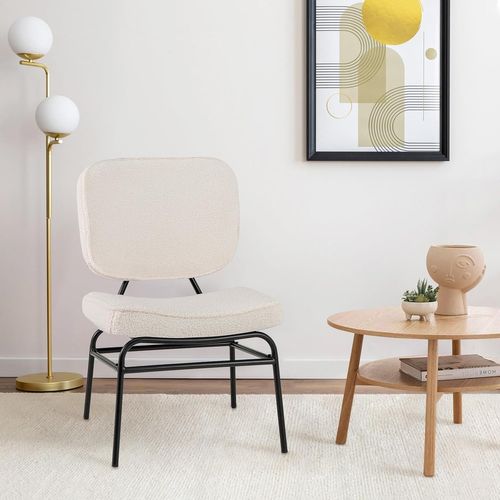 Chaises De Salle à Manger Scandinave En Sherpa, Fauteuil Accent Rembourrage En Éponge (beige)