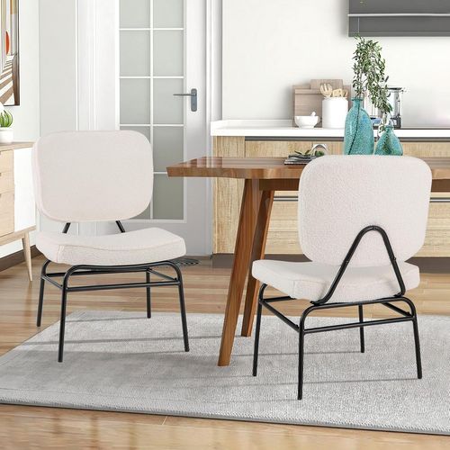 Chaises De Salle à Manger Scandinave En Sherpa, Fauteuil Accent Rembourrage En Éponge (beige)