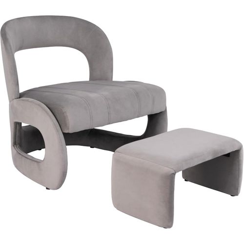 Fauteuil Avec Pouf, Ensemble De Fauteuil En Velours Rembourré Et Pouf Avec Dossier Courbé Ouvert
