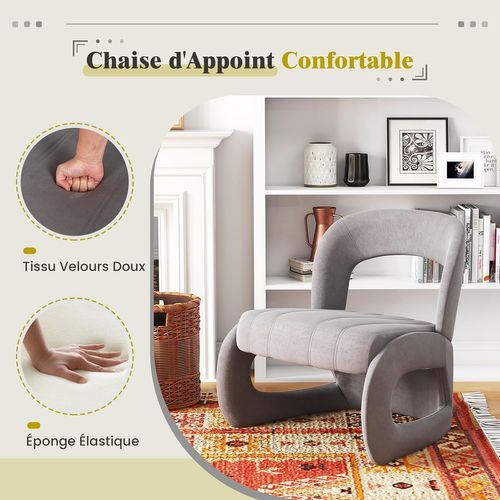 Fauteuil Avec Pouf, Ensemble De Fauteuil En Velours Rembourré Et Pouf Avec Dossier Courbé Ouvert