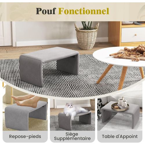 Fauteuil Avec Pouf, Ensemble De Fauteuil En Velours Rembourré Et Pouf Avec Dossier Courbé Ouvert