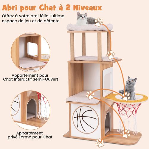 Arbre à Chat Bois 120 Cm, Arbre à Chat Design à Thème Sportif, 4 Griffoir Chat En Jute