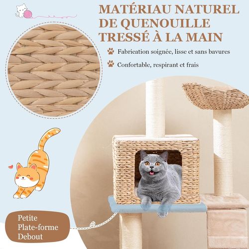 Arbre à Chat Bois 122 Cm, Arbre à Chat Design, 4 Griffoirs Chat En Sisal, Tour Pour Chat à 4 Étages