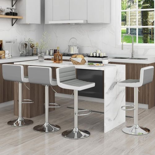 Tabourets De Bar Pivotants Lot De 2, Chaise De Bar Pu Avec Dossier Haut, Hauteur Réglable 64-84cm