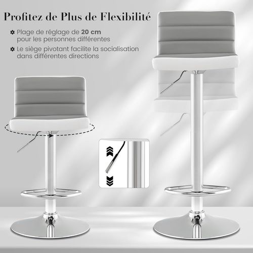 Tabourets De Bar Pivotants Lot De 2, Chaise De Bar Pu Avec Dossier Haut, Hauteur Réglable 64-84cm