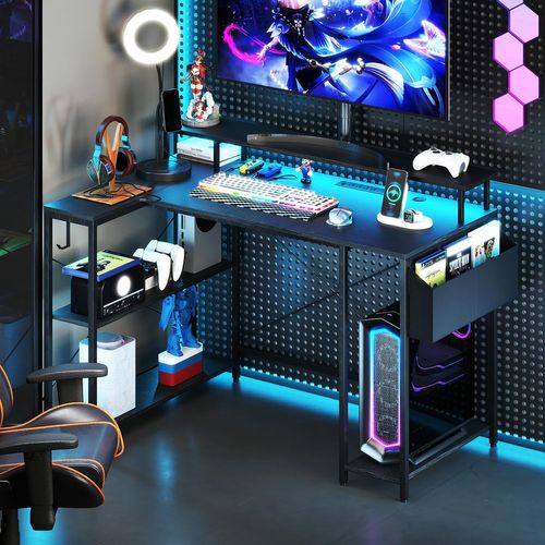 Bureau D'angle Ordinateur 120 Cm LED, Bureau Gaming Avec Ports USB Et Prise De Courant(noir)