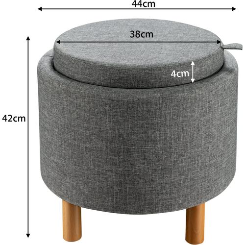Pouf Rangement Rond, Pouf Coffre Avec Plateau, Repose-pied Salon, Tissu Pe 44 × 44 × 42 Cm (gris)