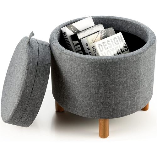 Pouf Rangement Rond, Pouf Coffre Avec Plateau, Repose-pied Salon, Tissu Pe 44 × 44 × 42 Cm (gris)