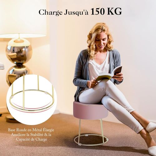 Tabouret Coiffeuse Rond, Pouf Coiffeuse En Velours, Siège Coiffeuse Rembourré,35 × 35 × 41 Cm (rose)