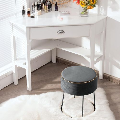 Tabouret Coiffeuse Rond, Pouf Coiffeuse En Velours, Siège Coiffeuse Rembourré,35 × 35 × 41 Cm (gris)