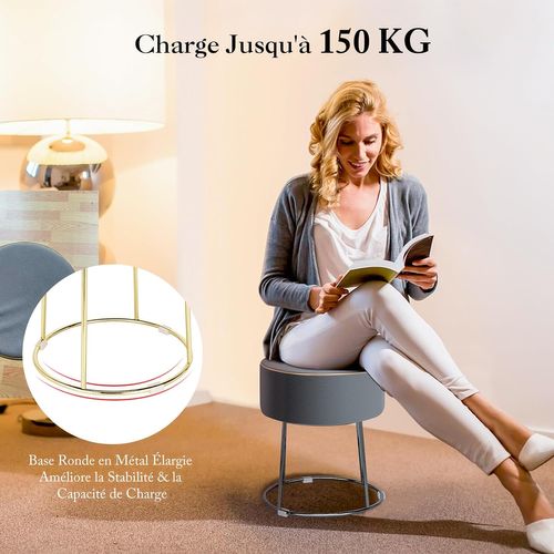 Tabouret Coiffeuse Rond, Pouf Coiffeuse En Velours, Siège Coiffeuse Rembourré,35 × 35 × 41 Cm (gris)