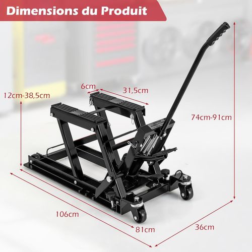 Cric Hydraulique Pour Moto Capacité De 680 Kg, Table Élévatrice Moto (noir)