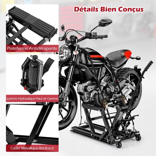 Cric Hydraulique Pour Moto Capacité De 680 Kg, Table Élévatrice Moto (noir)