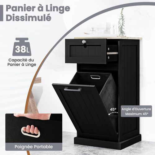 Meuble Salle De Bain Avec Tiroir, Meuble Linge Placard 38l, Panier à Linge,40 X 37 X 82 Cm (noir)
