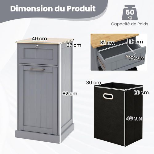 Meuble Salle De Bain Avec Tiroir, Meuble Linge Placard 38l,40 X 37 X 82 Cm (gris)