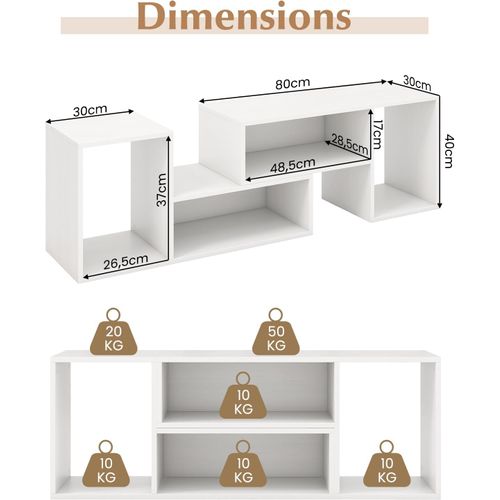 Meuble TV 2 Pièces Modulaires, Meuble Tele Pour TV 50/55/60 Pouces, Pour Salon, Chambre (blanc)