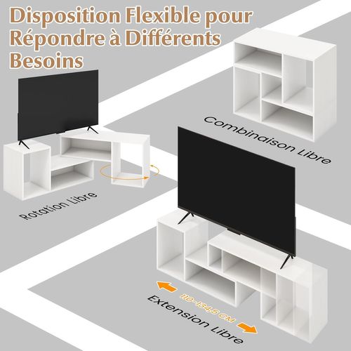 Meuble TV 2 Pièces Modulaires, Meuble Tele Pour TV 50/55/60 Pouces, Pour Salon, Chambre (blanc)