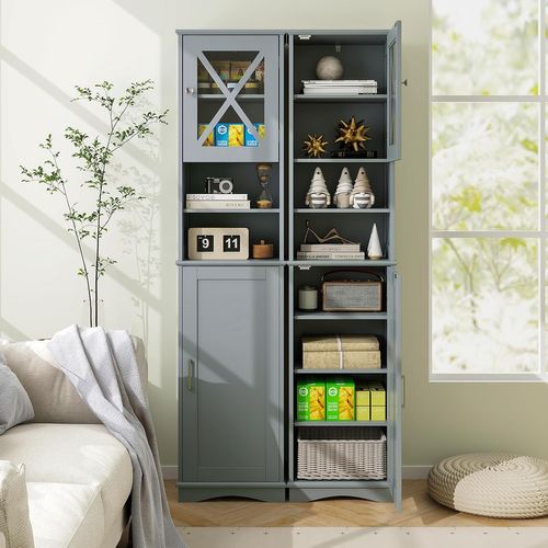 Armoire De Salle De Bain De 170 Cm De Haute, Meuble De Rangement, 30 X 40 X 170 Cm, Gris