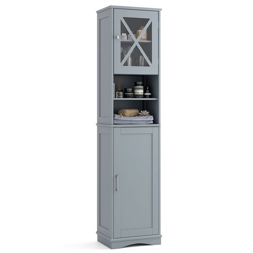 Armoire De Salle De Bain De 170 Cm De Haute, Meuble De Rangement, 30 X 40 X 170 Cm, Gris
