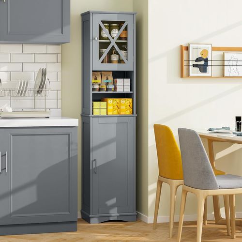 Armoire De Salle De Bain De 170 Cm De Haute, Meuble De Rangement, 30 X 40 X 170 Cm, Gris