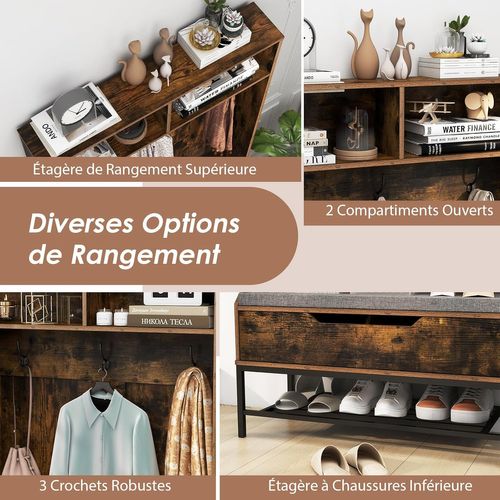 Porte Manteaux Avec Banc à Chaussures Rembourré, Meuble D'entrée 170 Cm (marron Rustique)