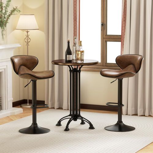 Tabourets De Bar Pivotants Lot De 2, Chaise De Bar Avec Repose-pieds, Marron Rustique